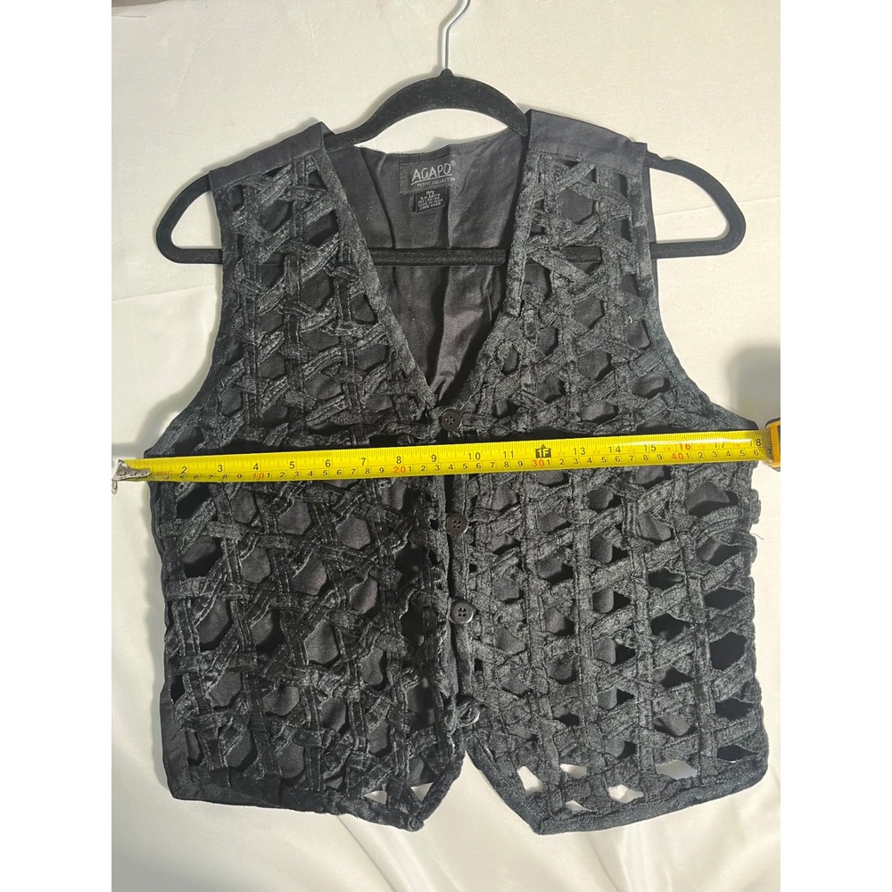 Vintage Agapo Black Open Weave Vest‎ Petite Small Boho Lagenlook Festival - Picture 4 of 6